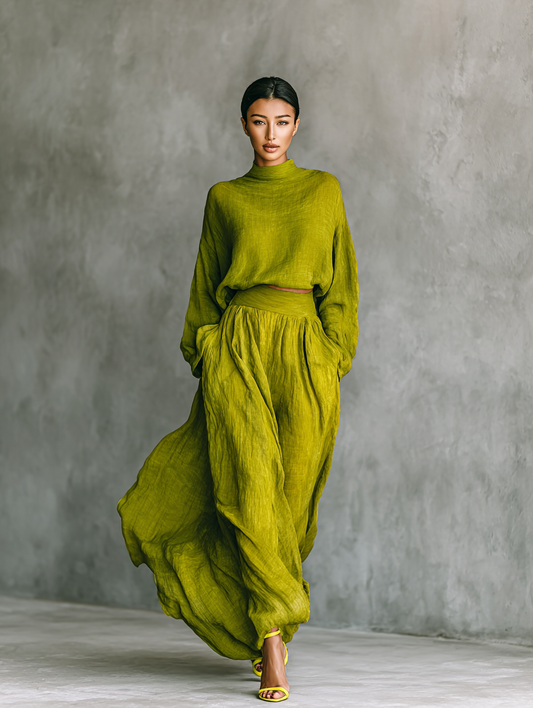 Natty | Traje de mujer verde en mezcla de algodón y lino