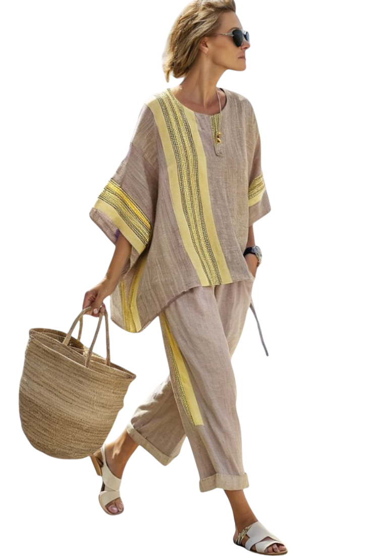 Miri | Juego de lino de bambú con encantadores detalles de rayas