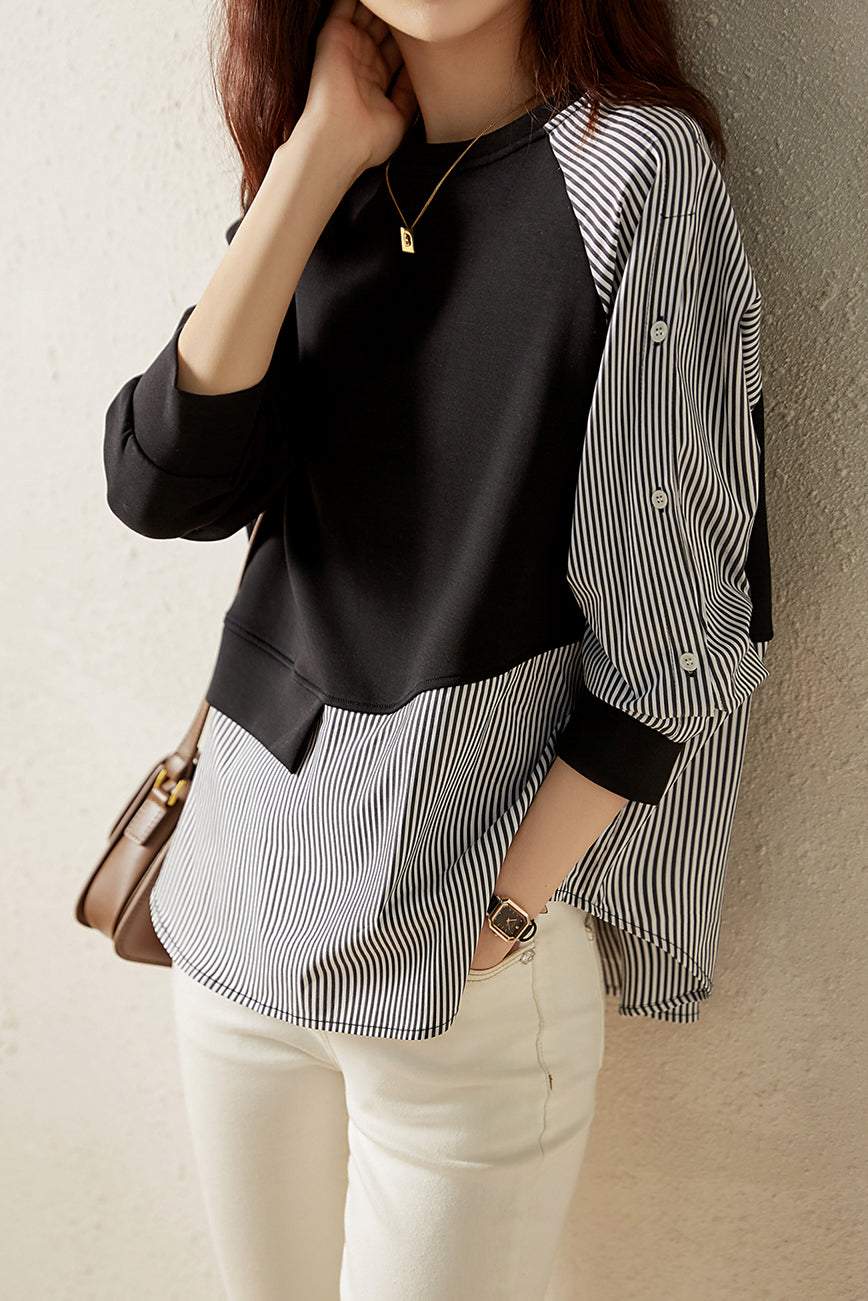 Ocean | Sudadera de manga larga con rayas asimétricas en contraste