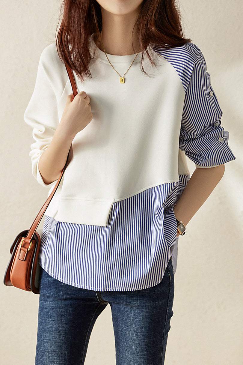 Ocean | Sudadera de manga larga con rayas asimétricas en contraste