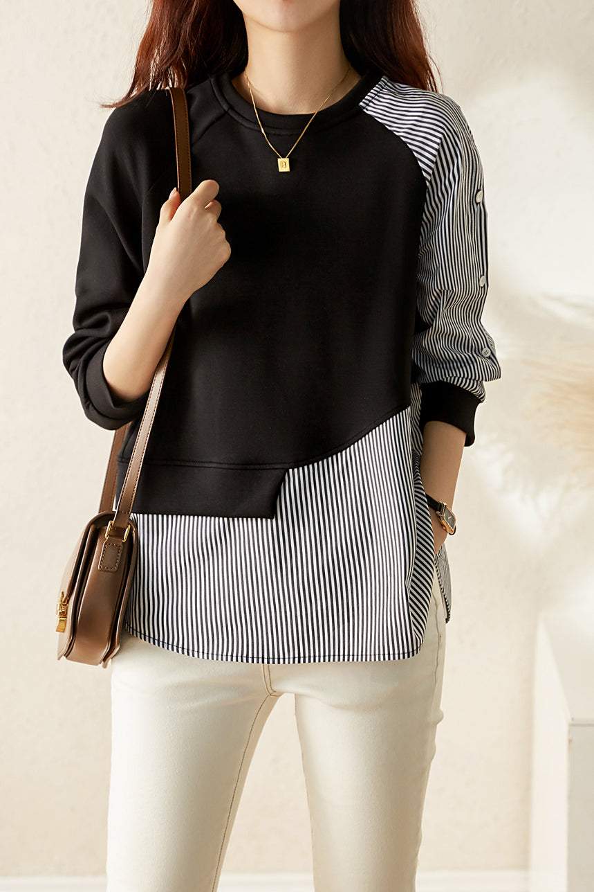 Ocean | Sudadera de manga larga con rayas asimétricas en contraste