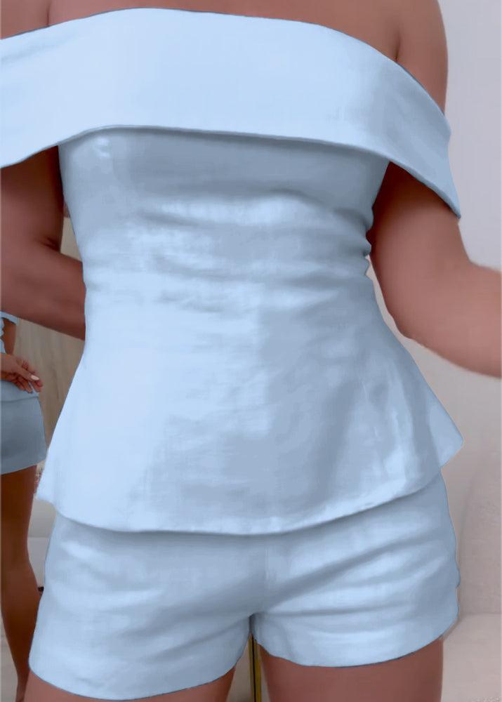 Traje de dos piezas de algodón y lino blanco